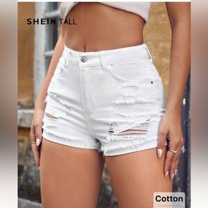 SHEIN White Distressed Jean Shorts High-Waisted